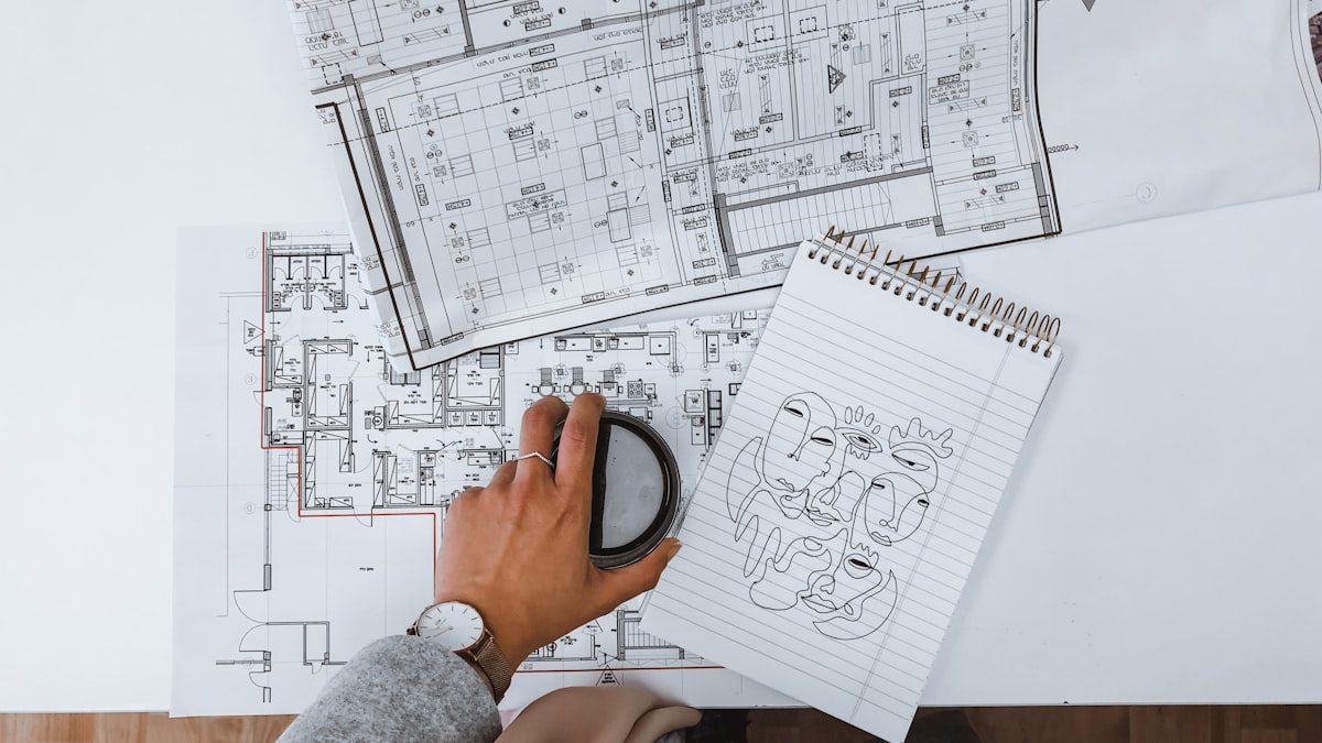 Architect working over construction plans