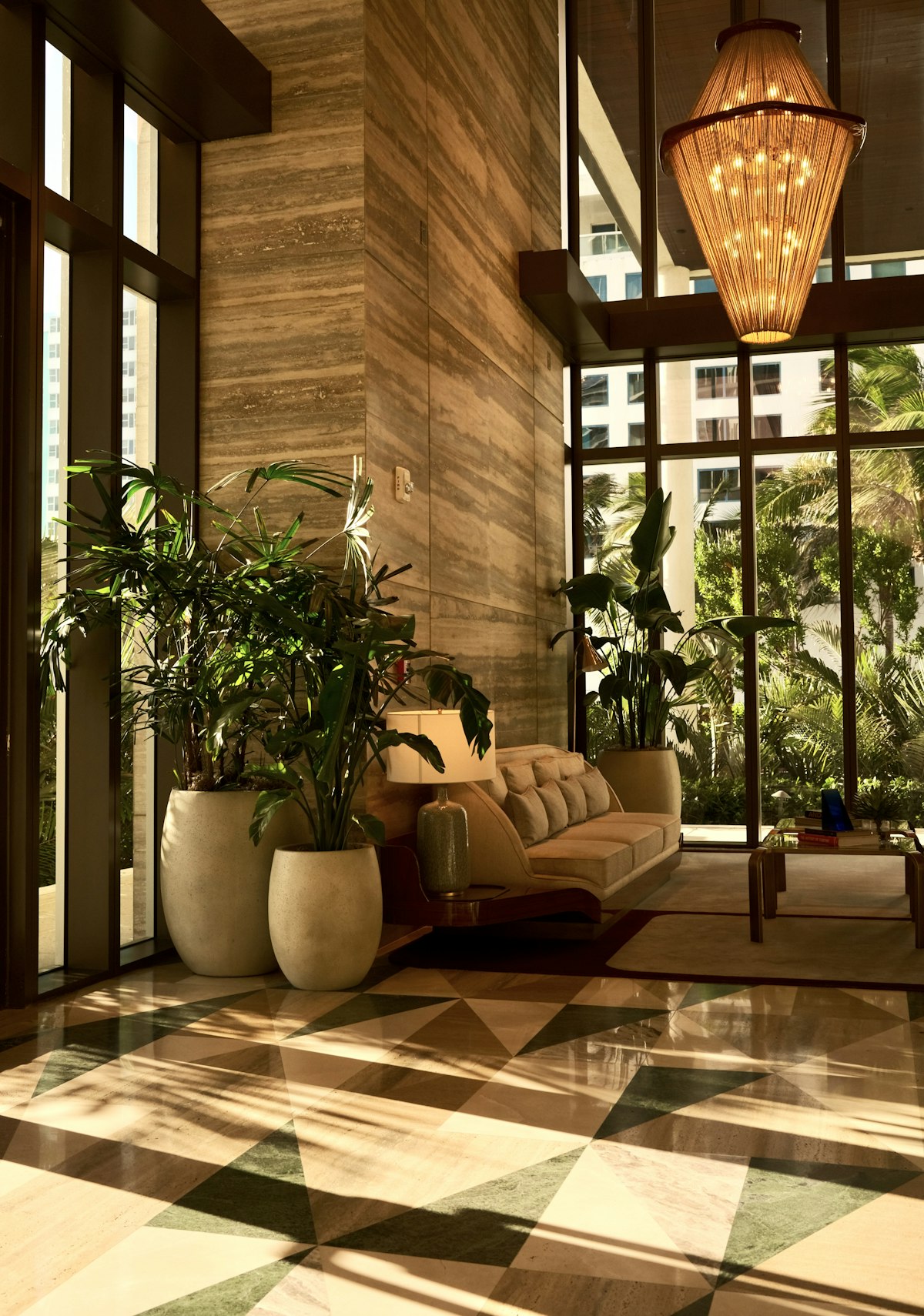 Marble lobby of a modern building
