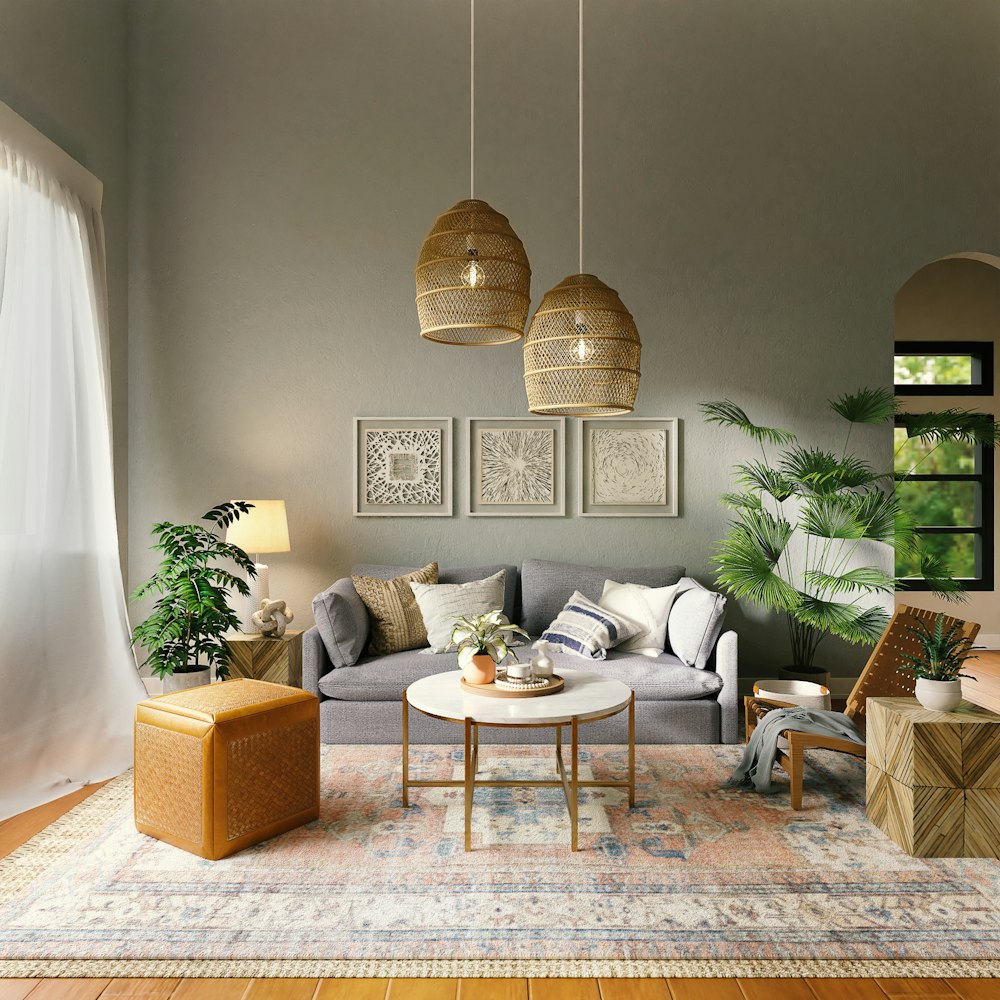Warm renovated living room interior